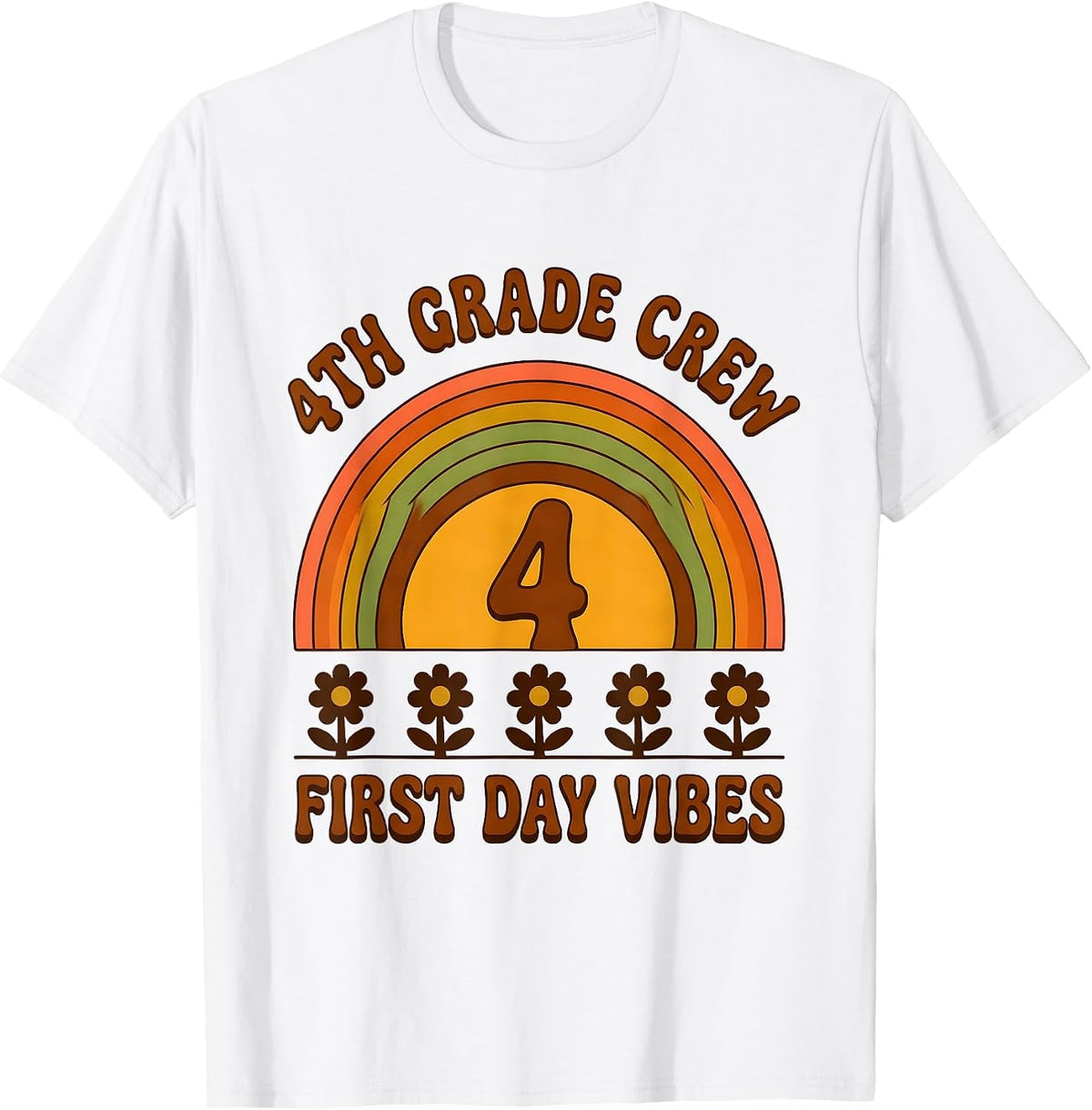 4th Grade Crew First Day Vibes Retro 70s Back To School T-Shirt - White