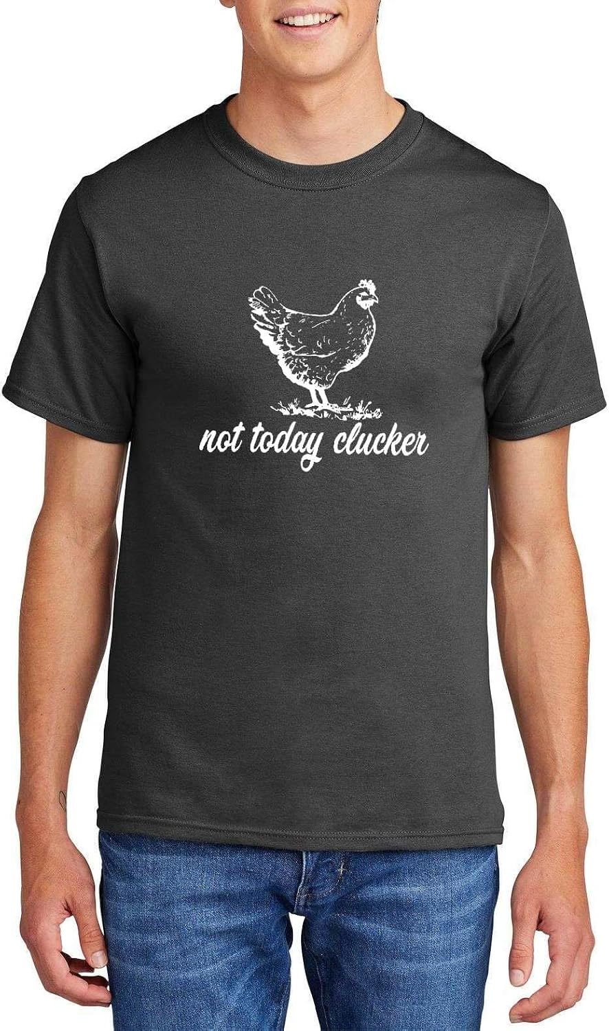 Not Today Clucker Funny Chicken Farm Pun Graphic Top Cotton Tee Adult Youth Tall Men Women - Mens Crew Charcoal