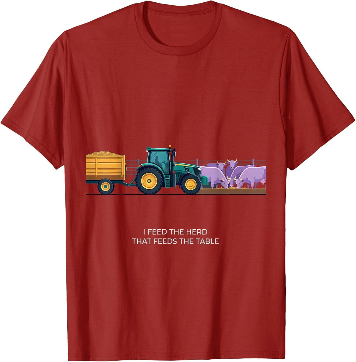 I Feed The Herd That Feeds The Table Funny Farmer Tractor T-Shirt - Cranberry Red