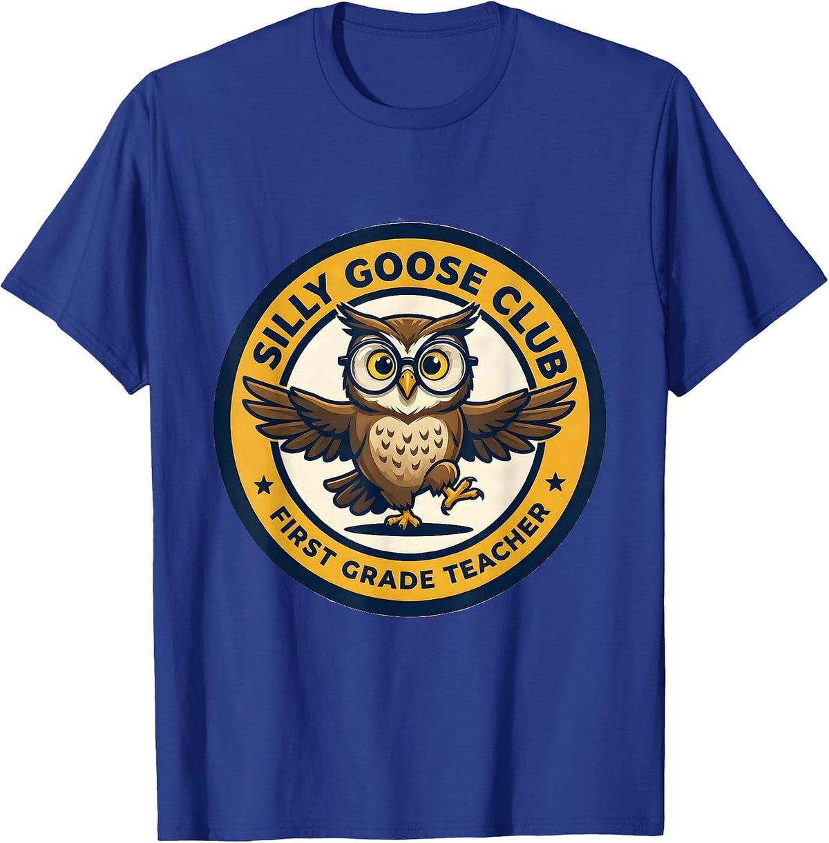 Men's Silly Goose Club First Grade Teacher Cute Girl Teacher Back T-Shirt - Royal Blue