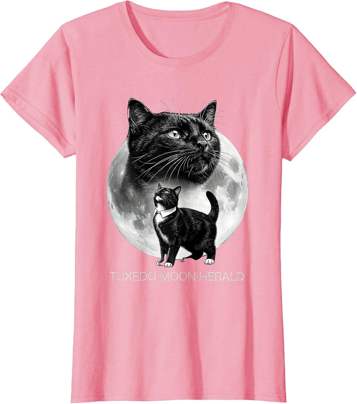 Women's Tuxedo Moon Herald Monochromatic Tuxedo Cat Lover Fantasy T-Shirt - Pink