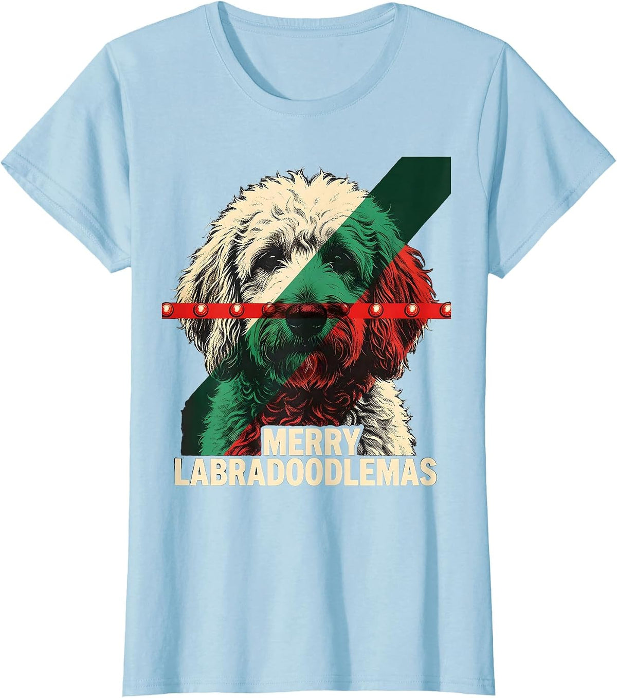 Women's Merry Labradoodlemas Funny Christmas Dog Breed Lover Gift T-Shirt - Baby Blue