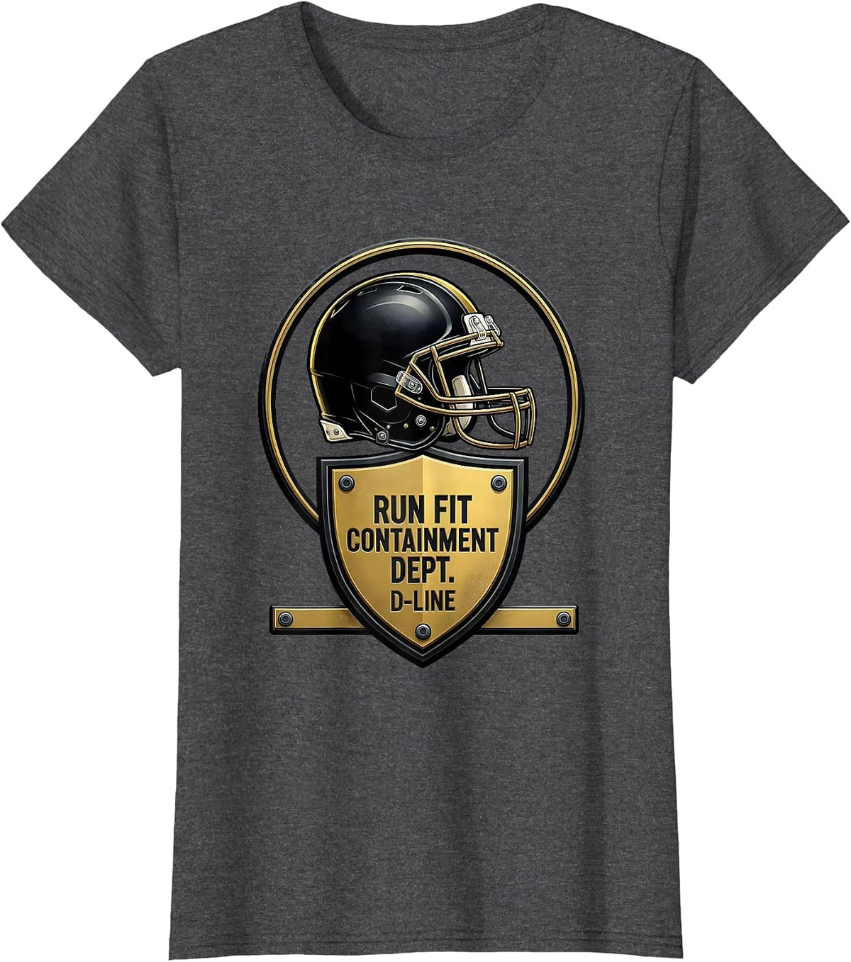 Women's Run Fit Containment Dept. D-Line Funny Football Lineman T-Shirt - Dark Heather Grey