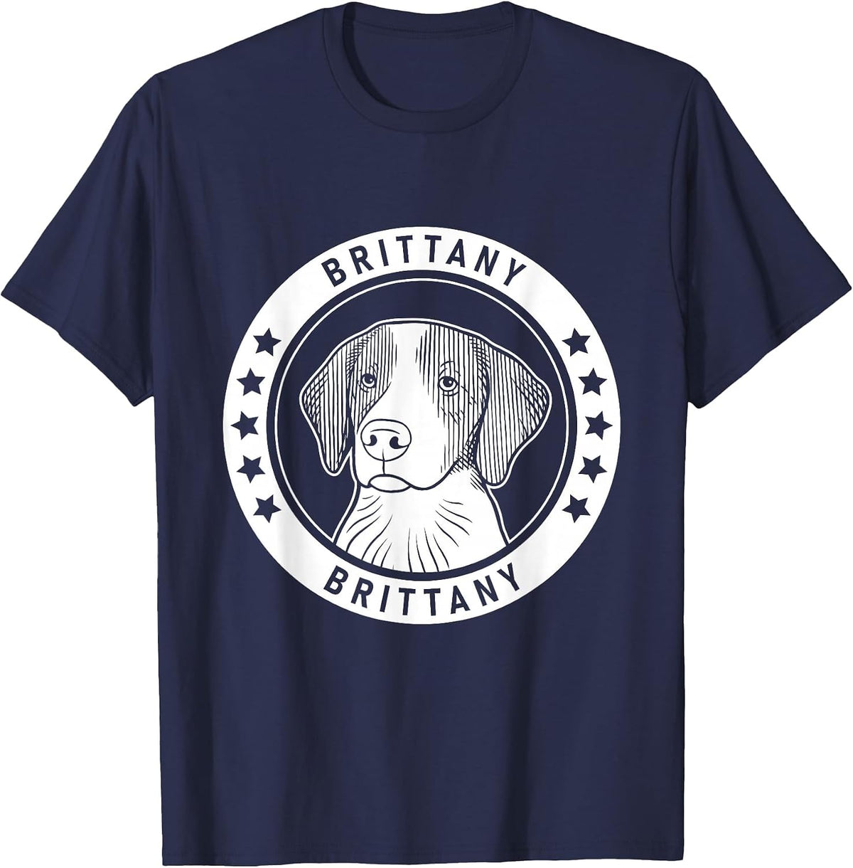 Brittany Dog Portrait T-Shirt - Navy Blue