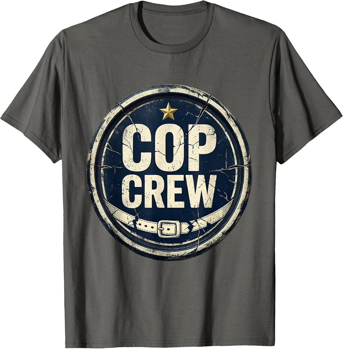 Men's COP CREW Distressed Police Officer Costume Halloween Novelty T-Shirt - Asphalt Grey