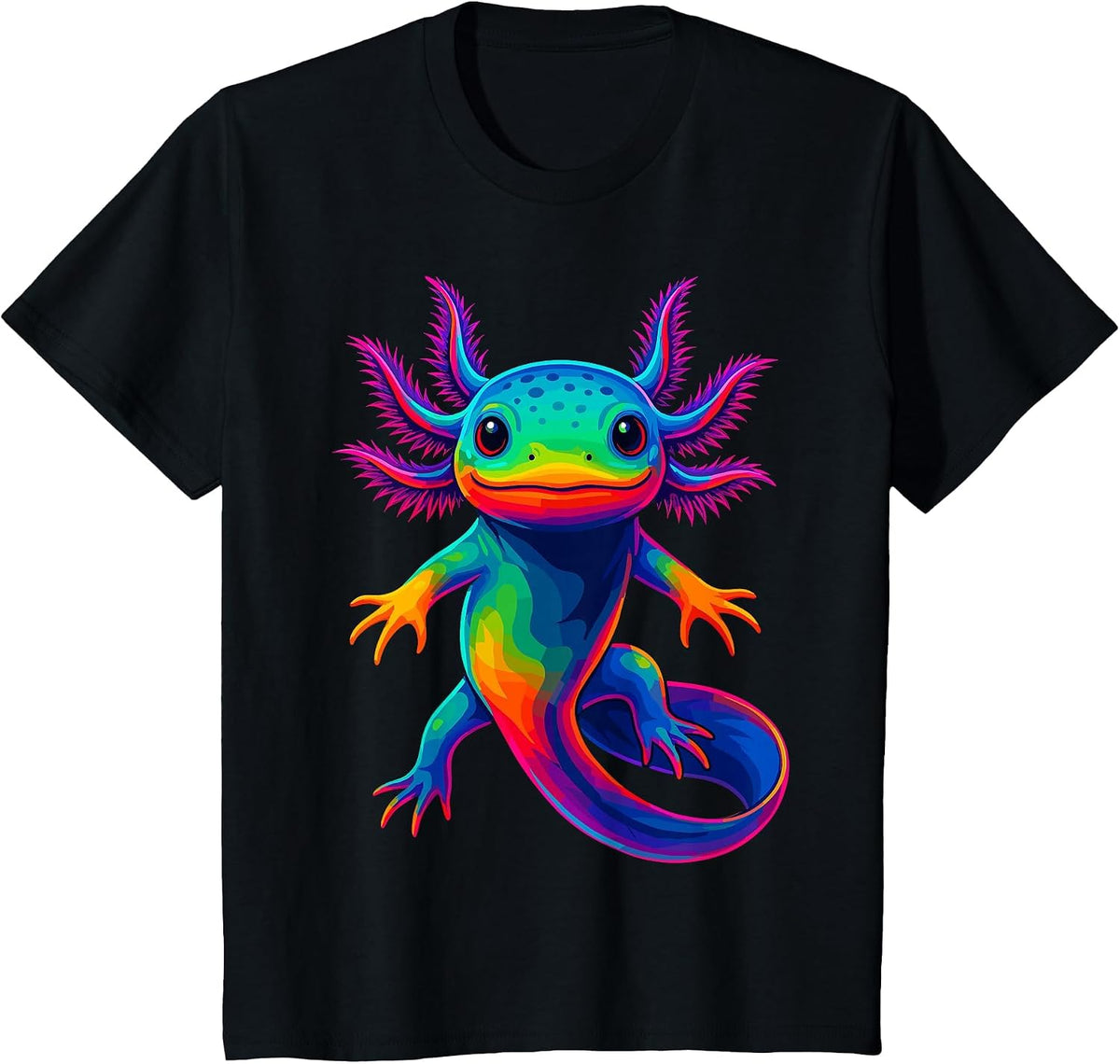 Axolotl Beautiful Colorful Kawaii Axolot T-Shirt - Black