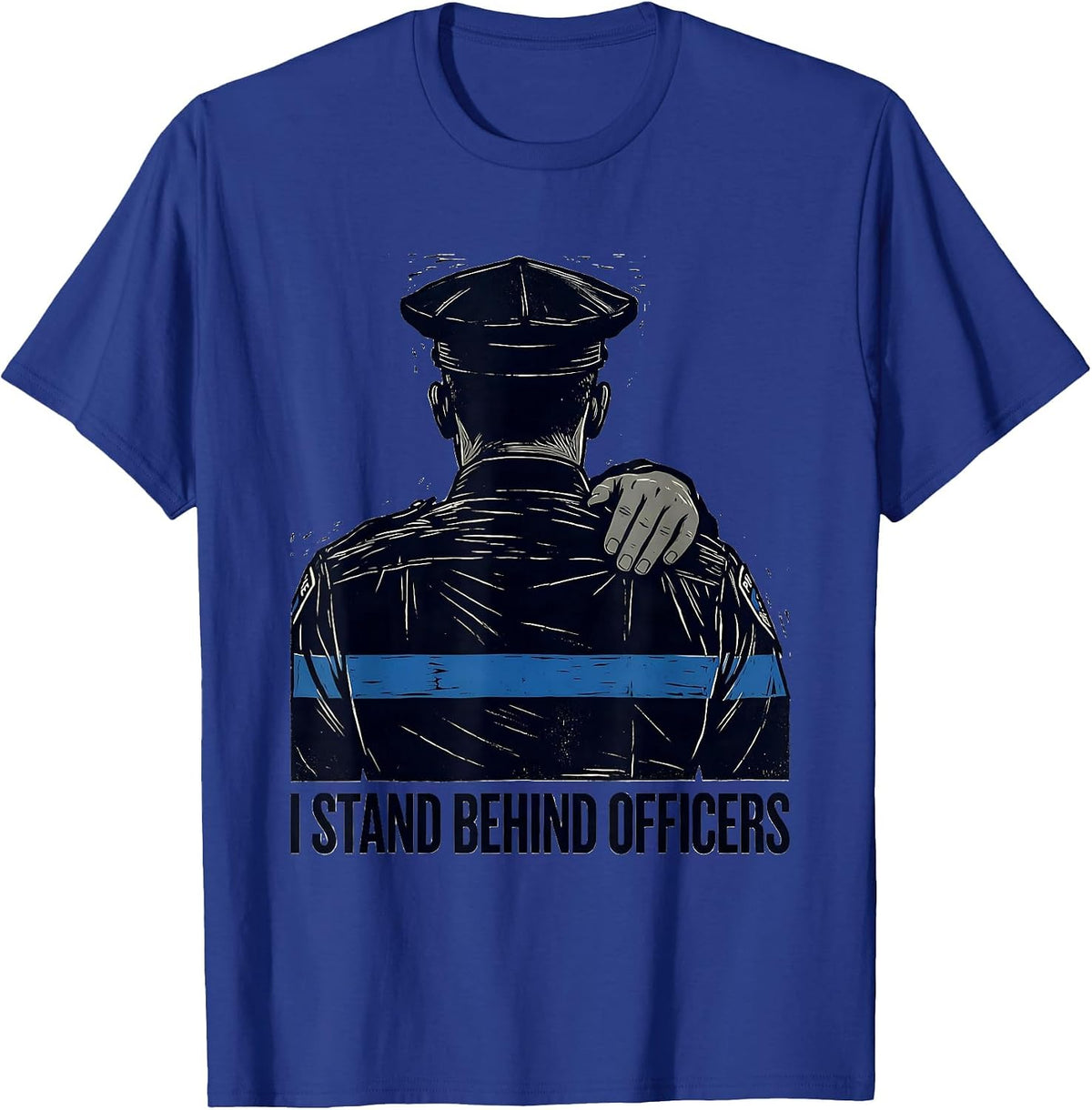 Men's I Stand Behind Officers Thin Blue Line Police Support T-Shirt - Royal Blue