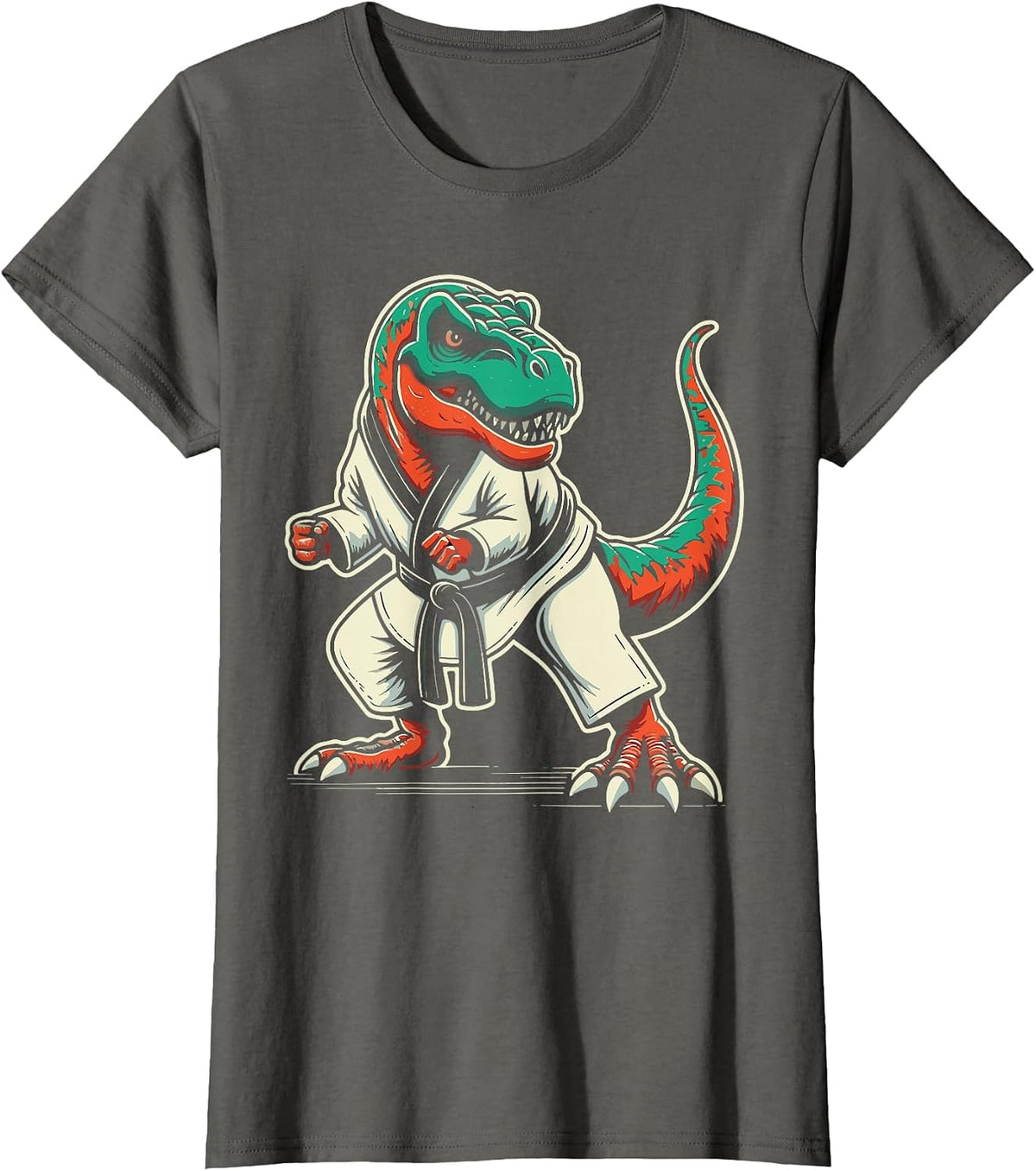 T-Rex Dinosaur Karate Taekwondo Martial Arts T-Shirt - Asphalt Grey