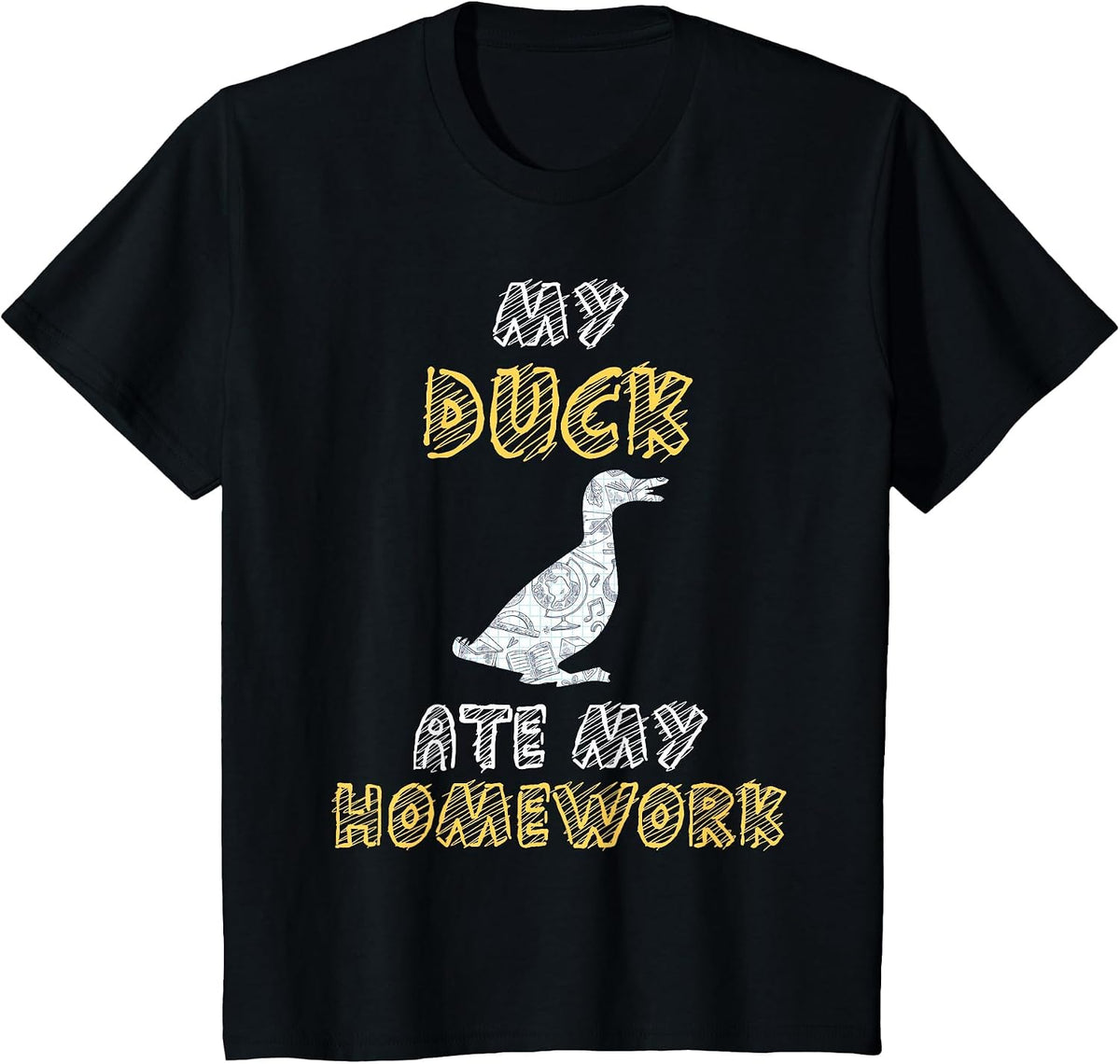 My Duck Ate My Homework Mallard Dipper Kid Back to School T-Shirt - Black