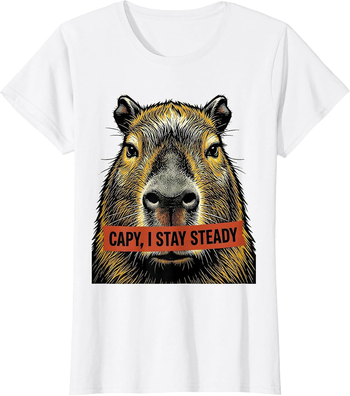 Capy, I Stay Steady Retro Cartoon Funny Capybara Meme Gamer T-Shirt - White