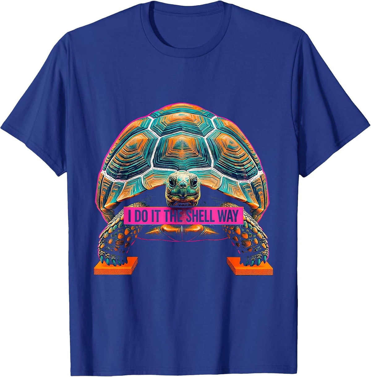 Men's I Do It The Shell Way Risograph Funny Tortoise Lover Gift T-Shirt - Royal Blue