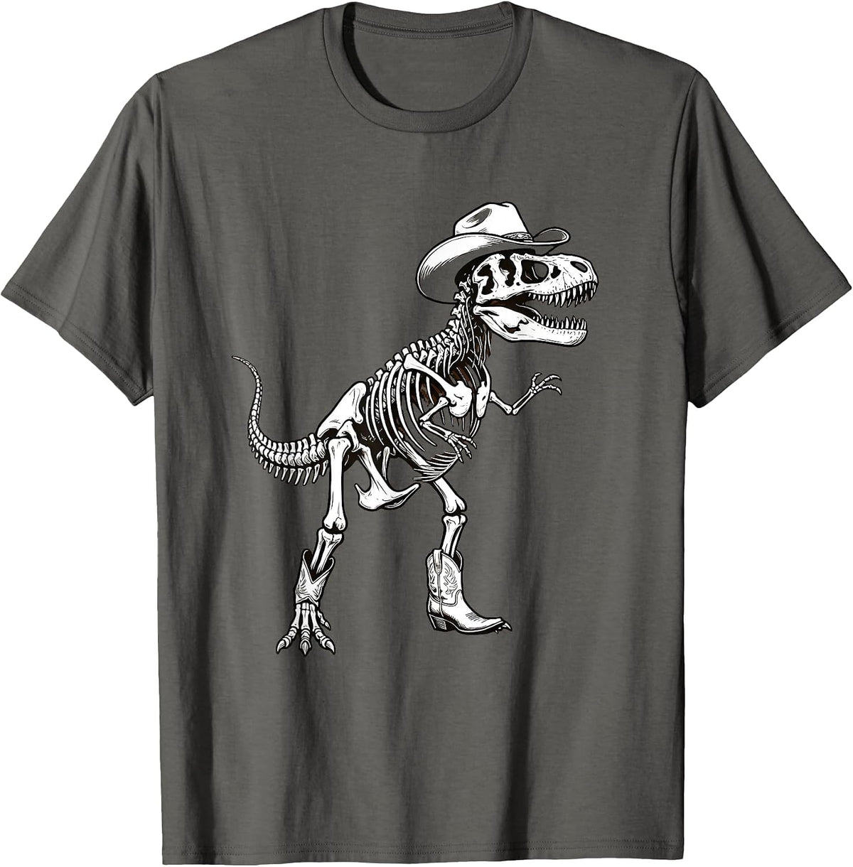 T-Rex Skeleton Cowboy Dinosaur Graphic T-Shirt - Asphalt Grey