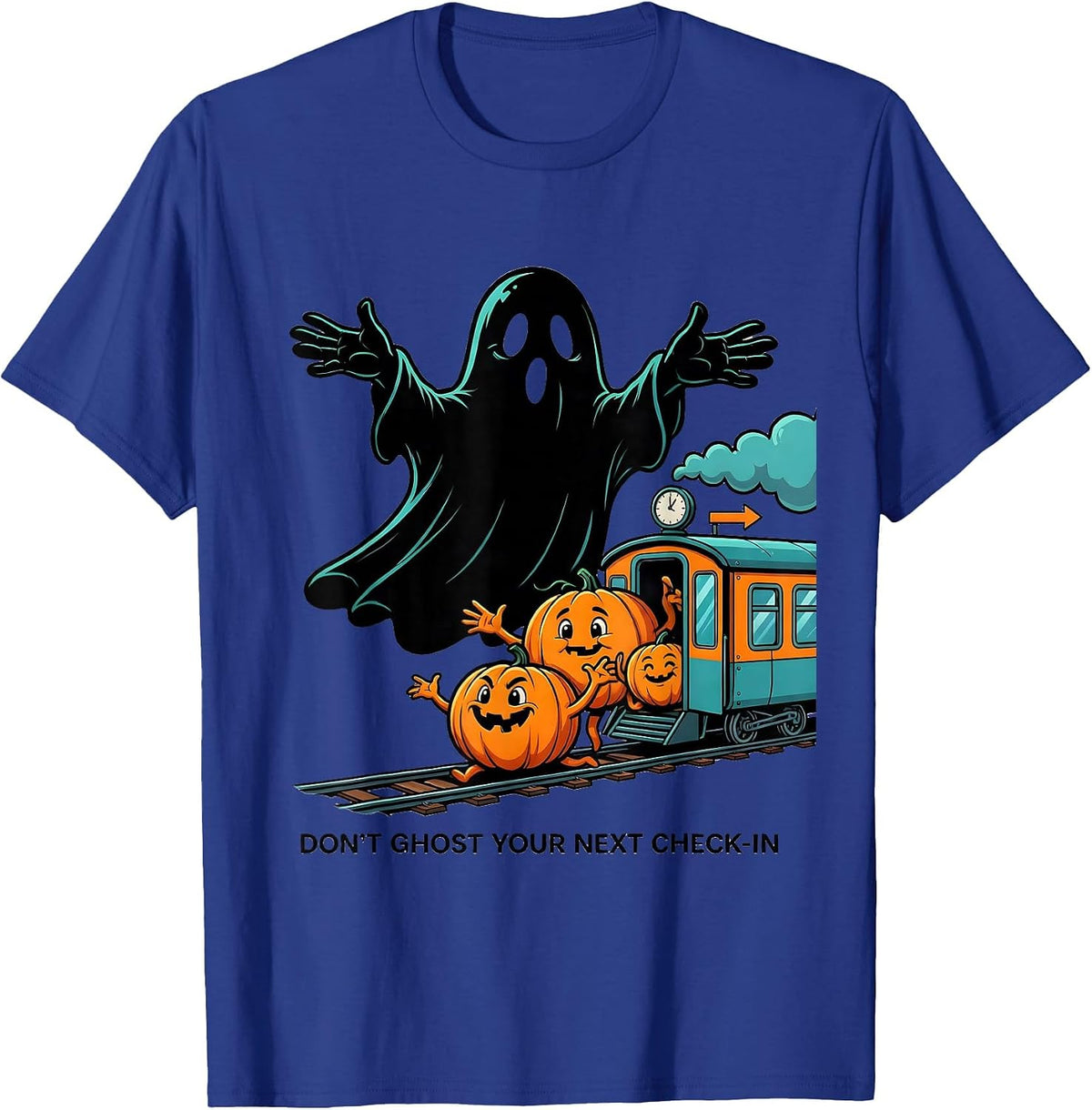 Don't Ghost Your Next Check-In Cartoon Ghost Mental Health T-Shirt - Royal Blue