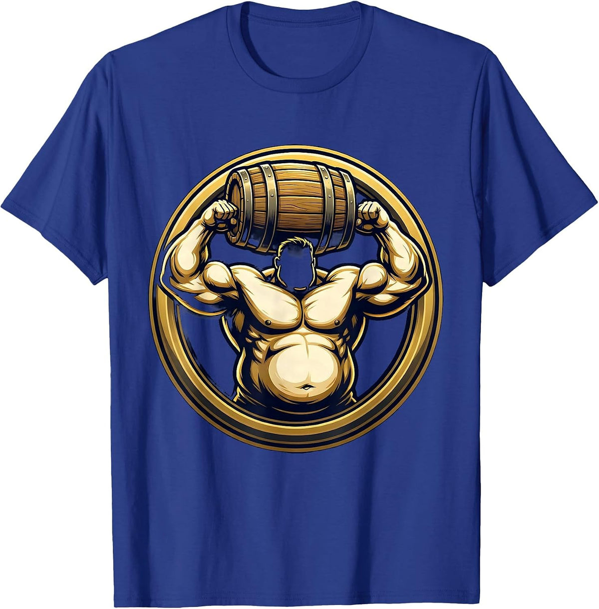 Stocky Beer Keg Flexing Muscle Graphic T-Shirt - Royal Blue