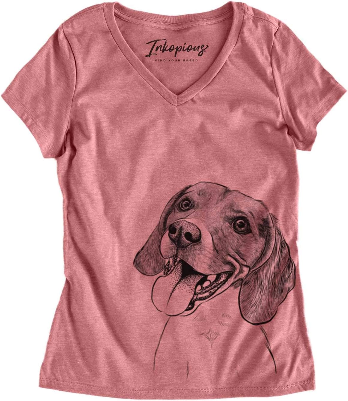 Bare Little Bandit the Beagle Dog Triblend T-Shirt - Dusty Rose V-neck