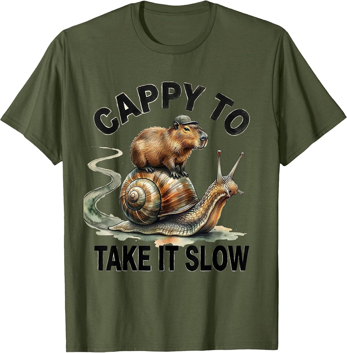Men's cappy to take it slow Funny Capybara Animal Meme Humor T-Shirt - Olive Green