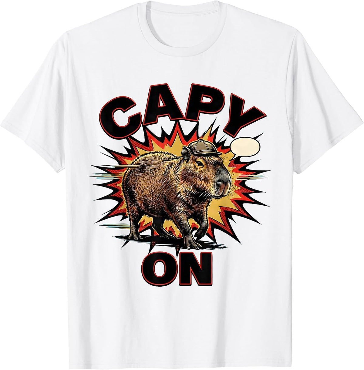 Men's Capy On Comic Book Funny Capybara Animal Meme Humor T-Shirt - White