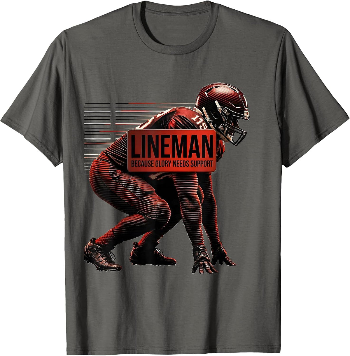 Men's Lineman Because Glory Needs Support Funny Football Lineman T-Shirt - Asphalt Grey