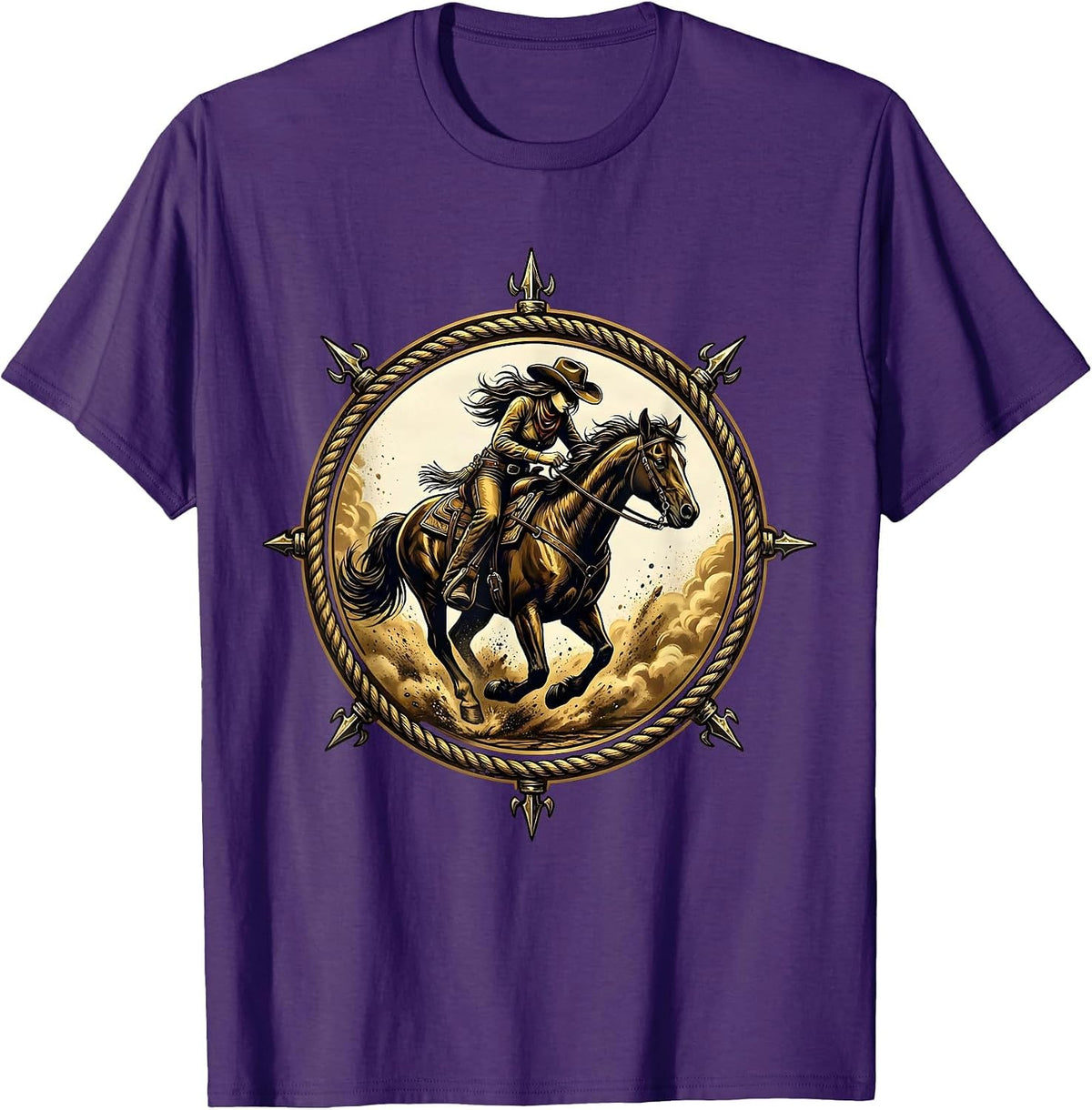 Barrel Racing Rodeo Cowgirl Dust Cloud Design T-Shirt - Purple