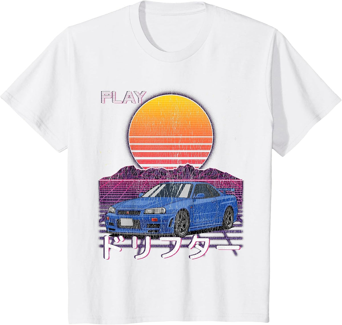 JDM Import Tuner Drift Car Street Racing Synthwave Aesthetic T-Shirt - White