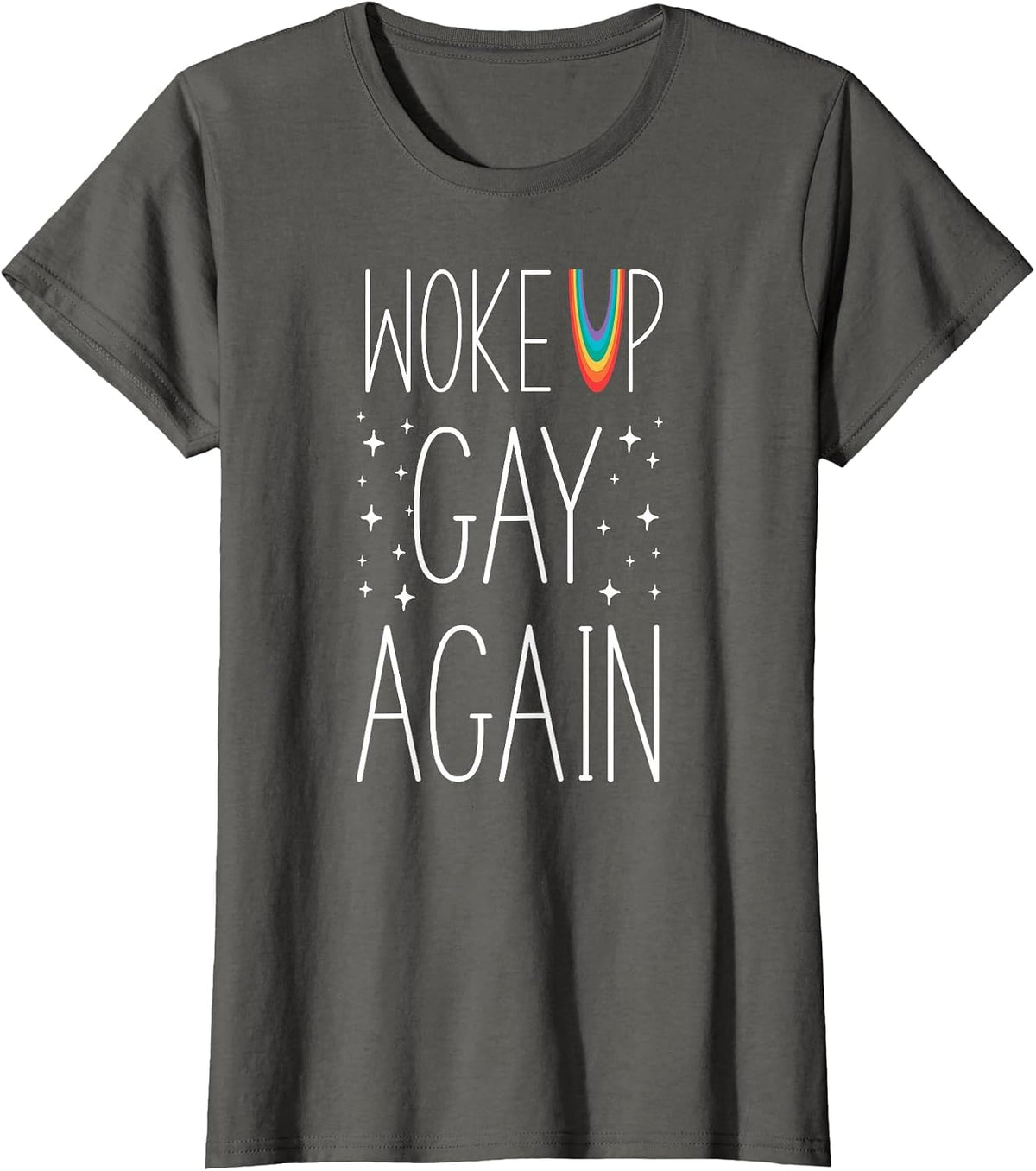 LGBT Pride Rainbow Woke Up Gay Again Stars T-Shirt - Asphalt Grey
