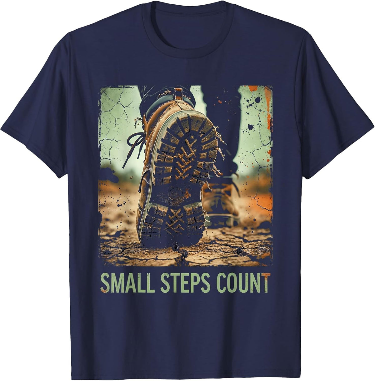 Small Steps Count Mental Health Awareness Design T-Shirt - Navy Blue