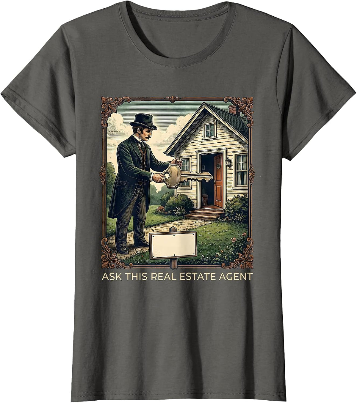 Women's Ask This Real Estate Agent Vintage Realtor Humor T-Shirt - Asphalt Grey
