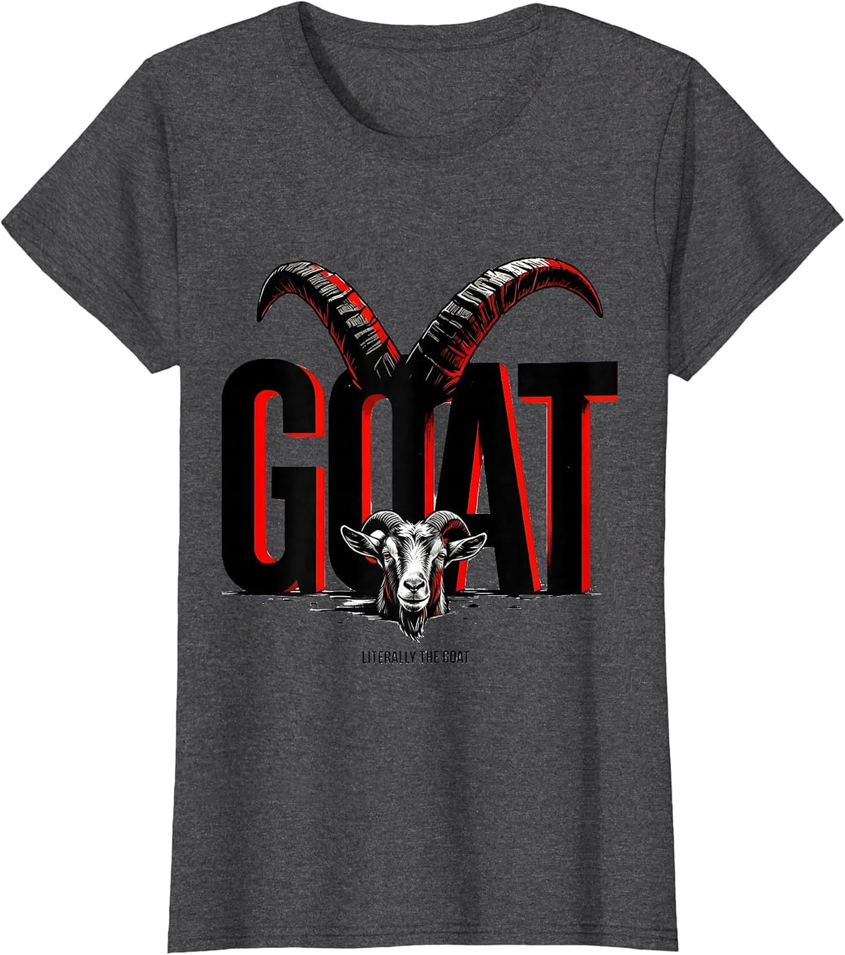 Women's Literally The GOAT Heavy Geometric Block Typography Goat T-Shirt - Dark Heather Grey