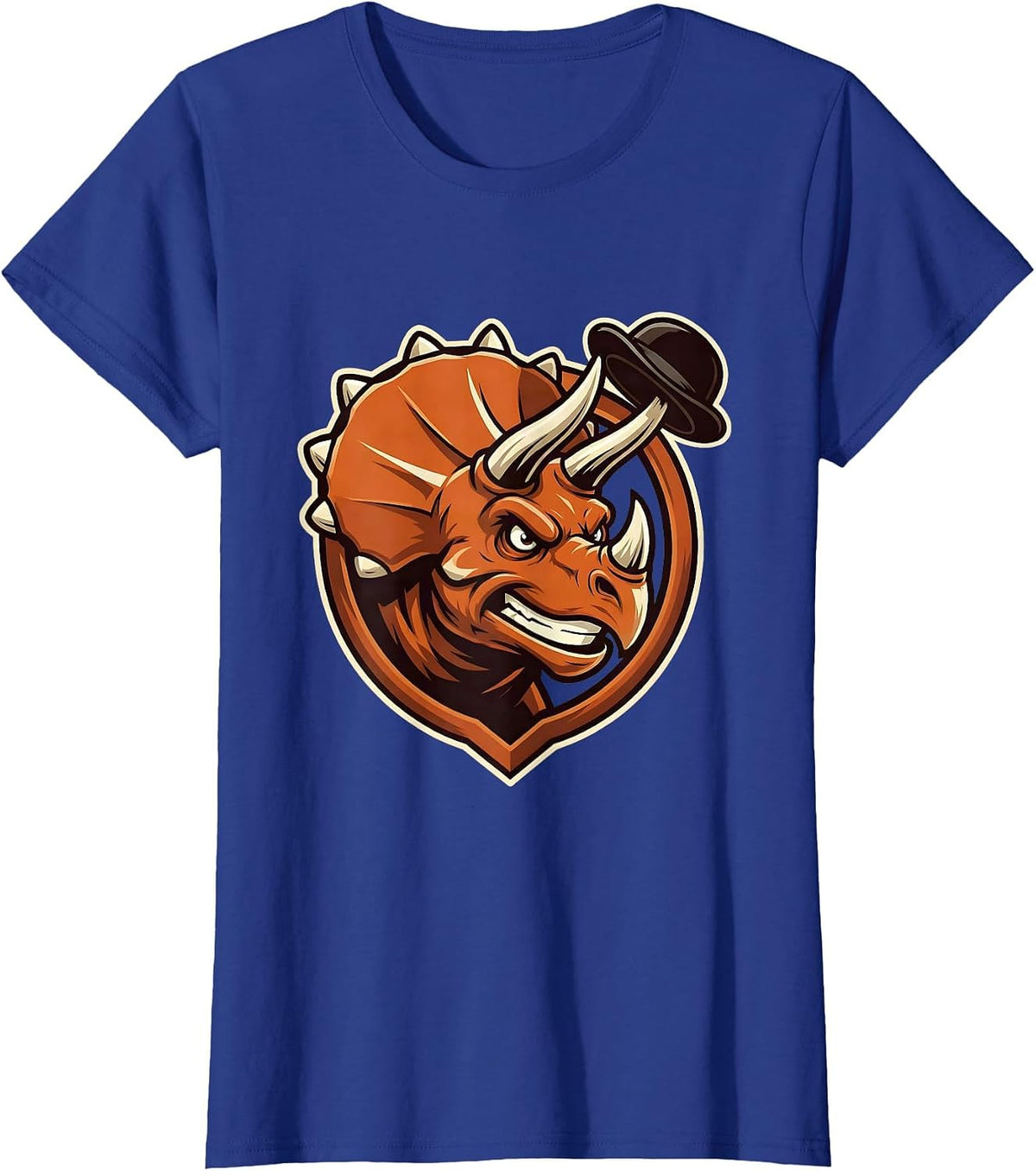 Women's Triceratops Charge Spinning Hat Dinosaur Graphic T-Shirt - Royal Blue