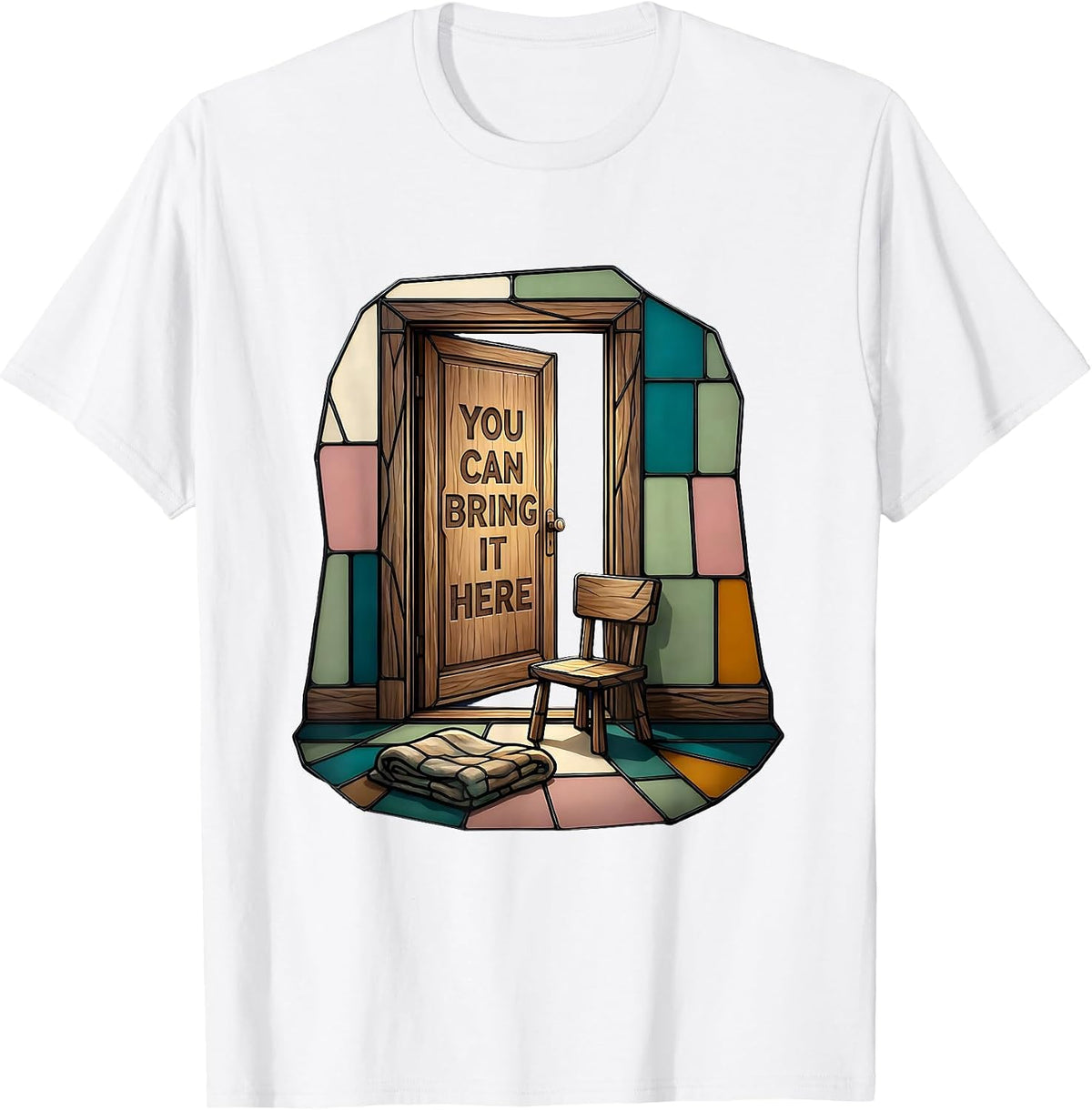 You Can Bring It Here Stained Glass Mosaic Counselor Mental T-Shirt - White