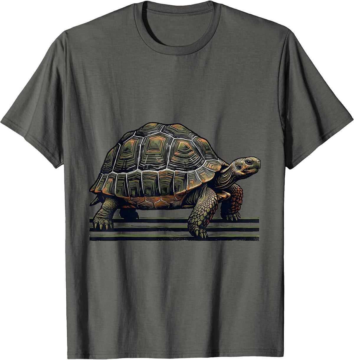 Men's Low Profile Tortoise Linocut Turtle Lover Gift T-Shirt - Asphalt Grey