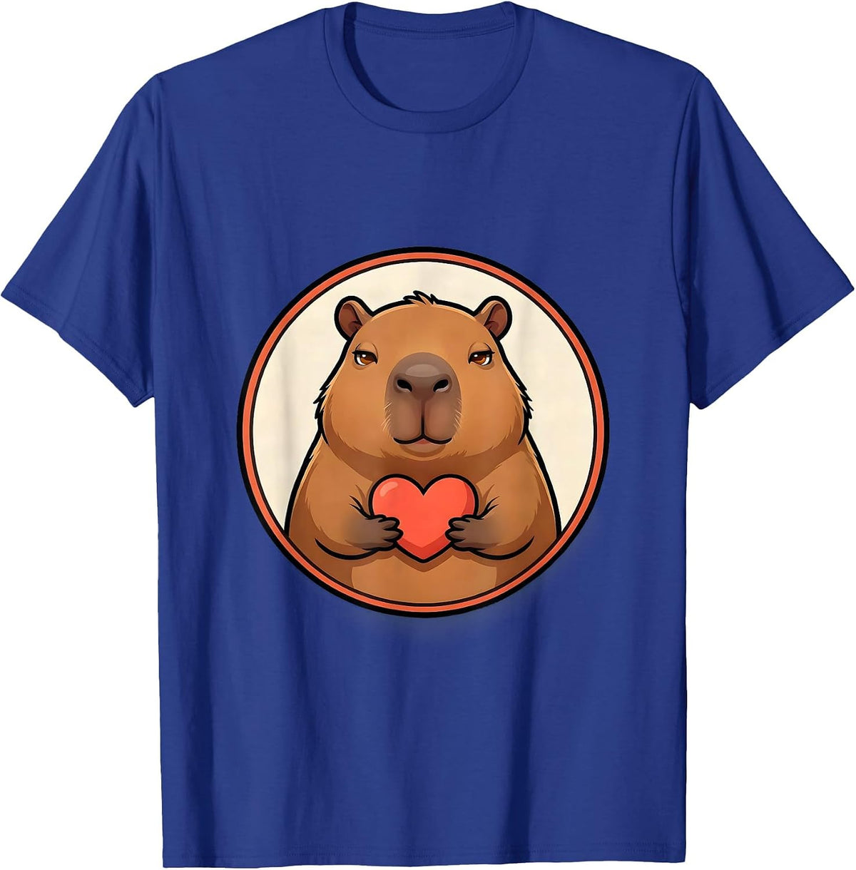 Men's Capybara Badge Cartoon Animal Meme Humor T-Shirt - Royal Blue