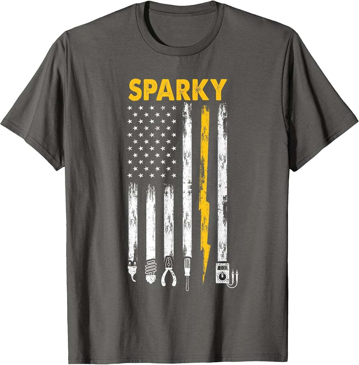 Electrician US Flag Sparky Tools T-Shirt - Asphalt Grey