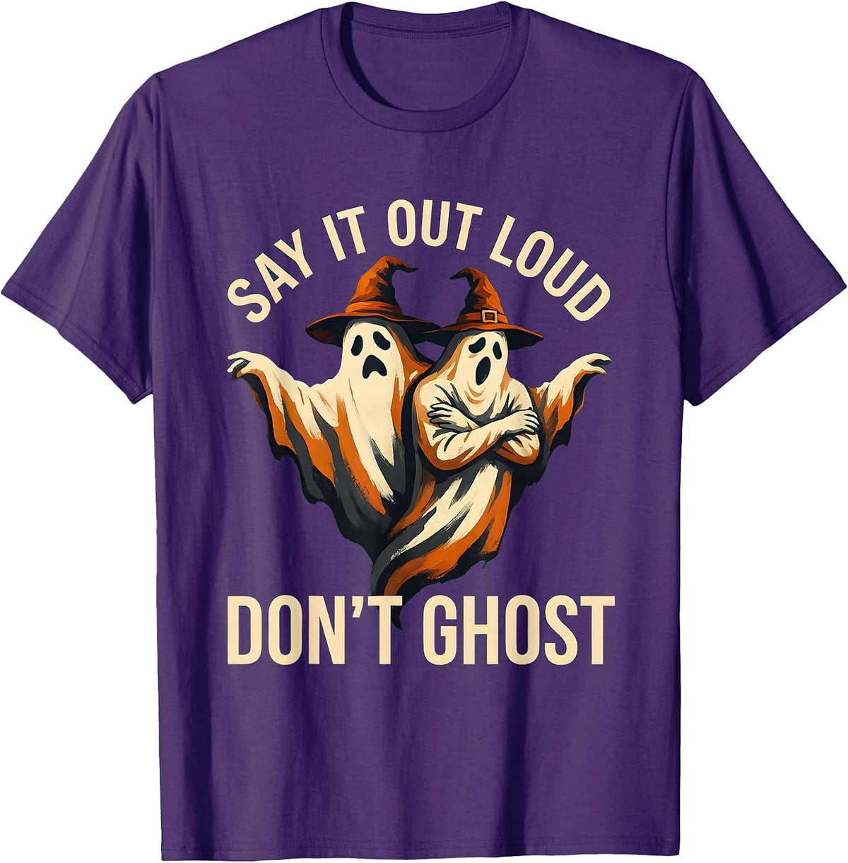 Men's Say It Out Loud, Don't Ghost Mental Health Halloween School T-Shirt - Purple