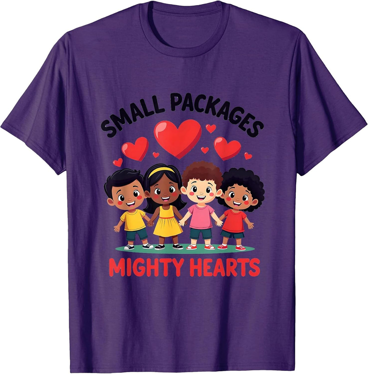 Small Packages Mighty Hearts Daycare Teacher T-Shirt - Purple