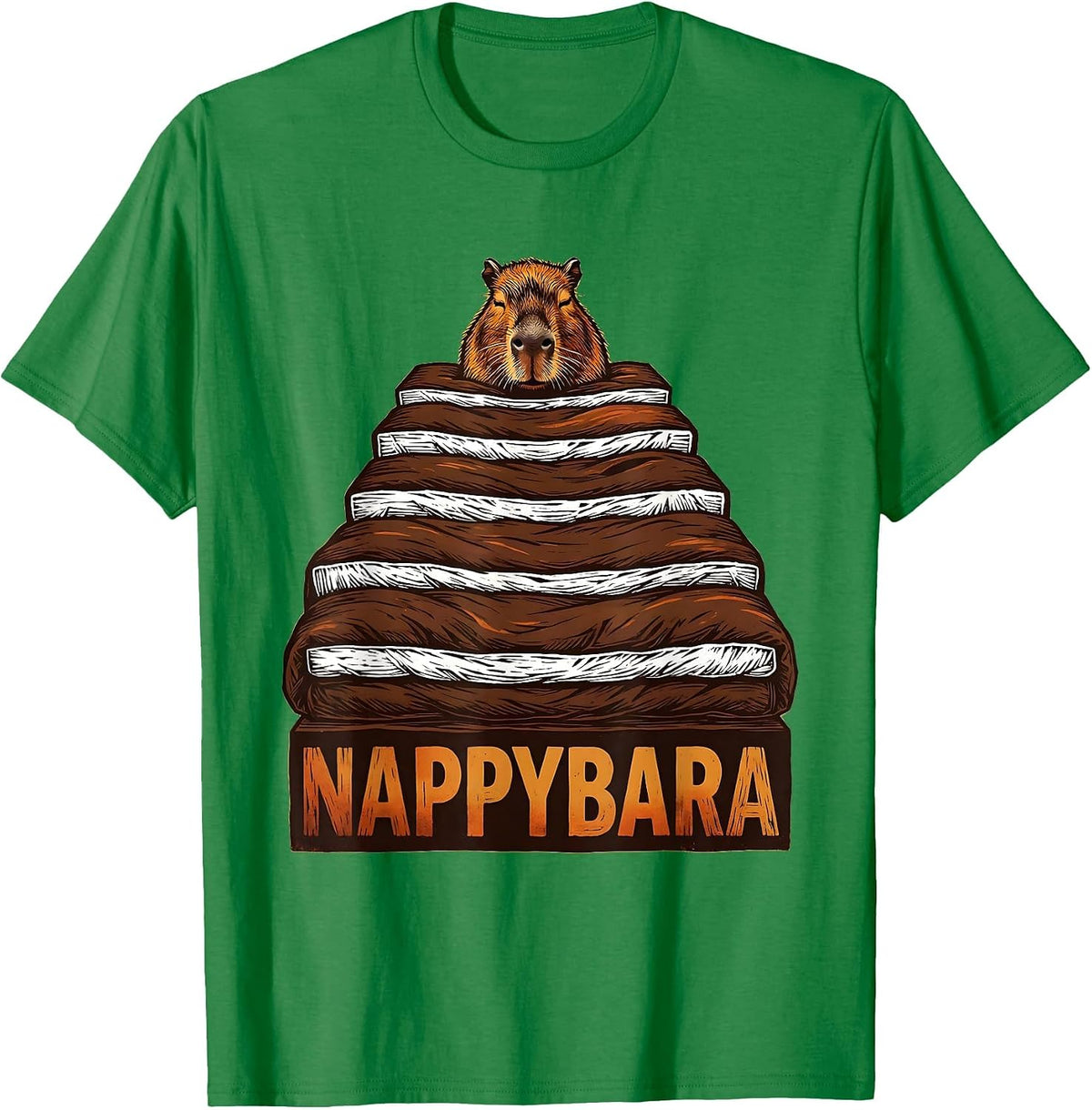 Men's Nappybara Cute Capybara Sleepy Humor Pajama Style T-Shirt - Kelly Green