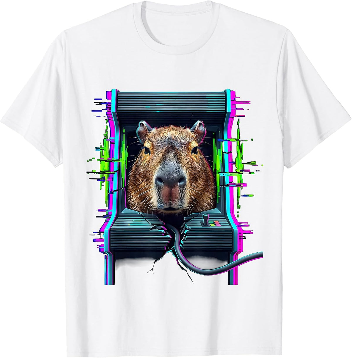 Men's Capybara Glitch Gamer Meme Humor Funny T-Shirt - White