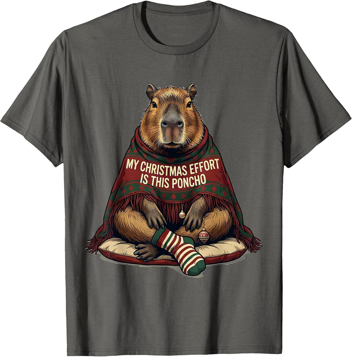 Men's My Christmas Effort Is This Poncho Funny Capybara Christmas T-Shirt - Asphalt Grey
