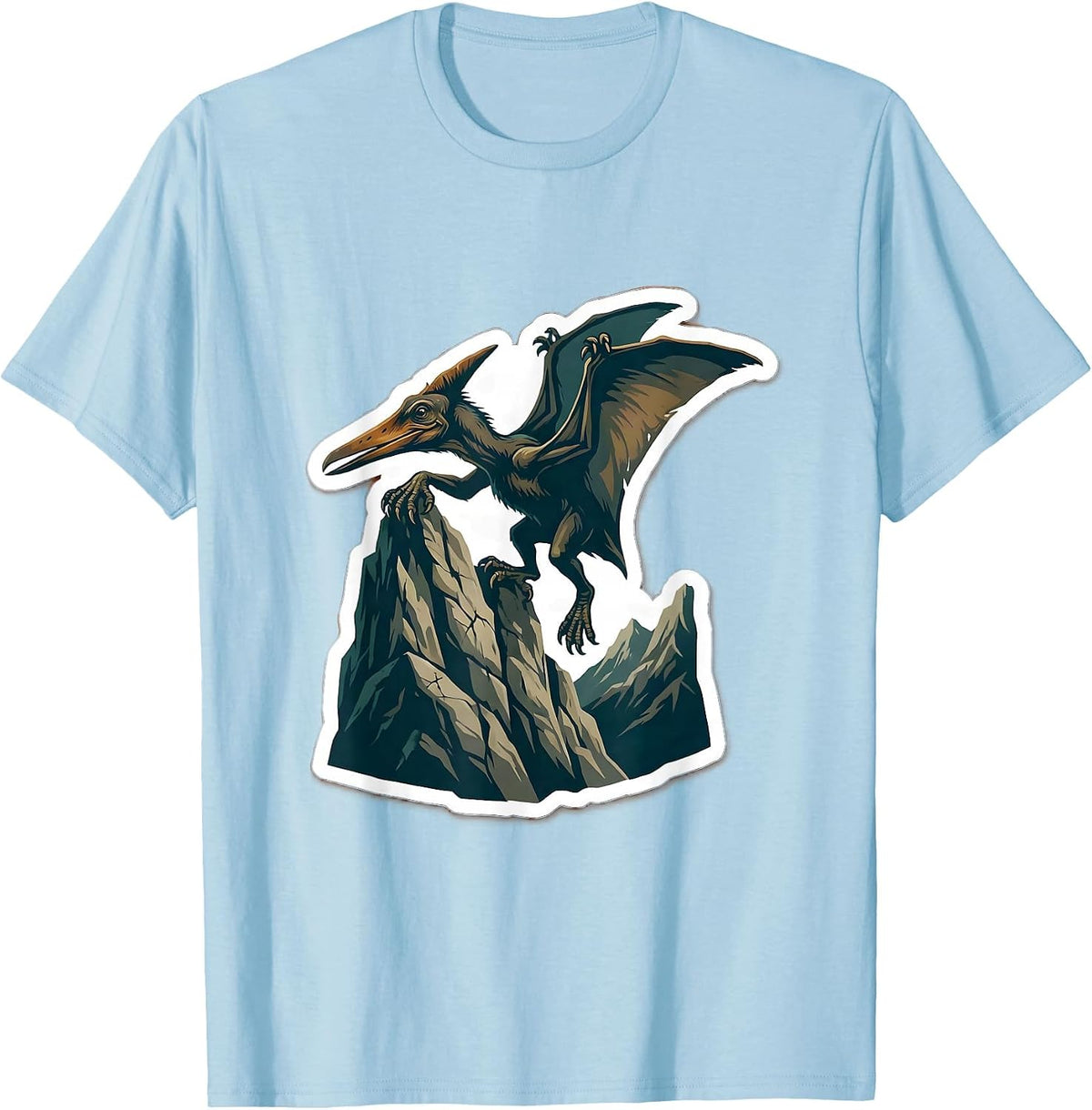 Men's Pterodactyl on Mountain Cliff Dinosaur Graphic T-Shirt - Baby Blue