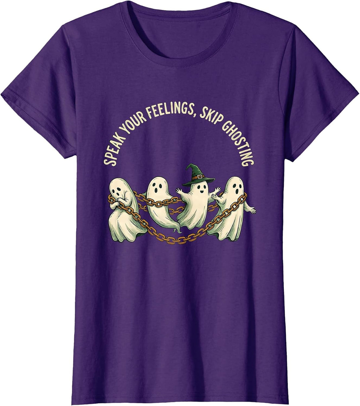 Women's Speak Your Feelings, Skip Ghosting Folk Art Halloween Mental T-Shirt - Purple