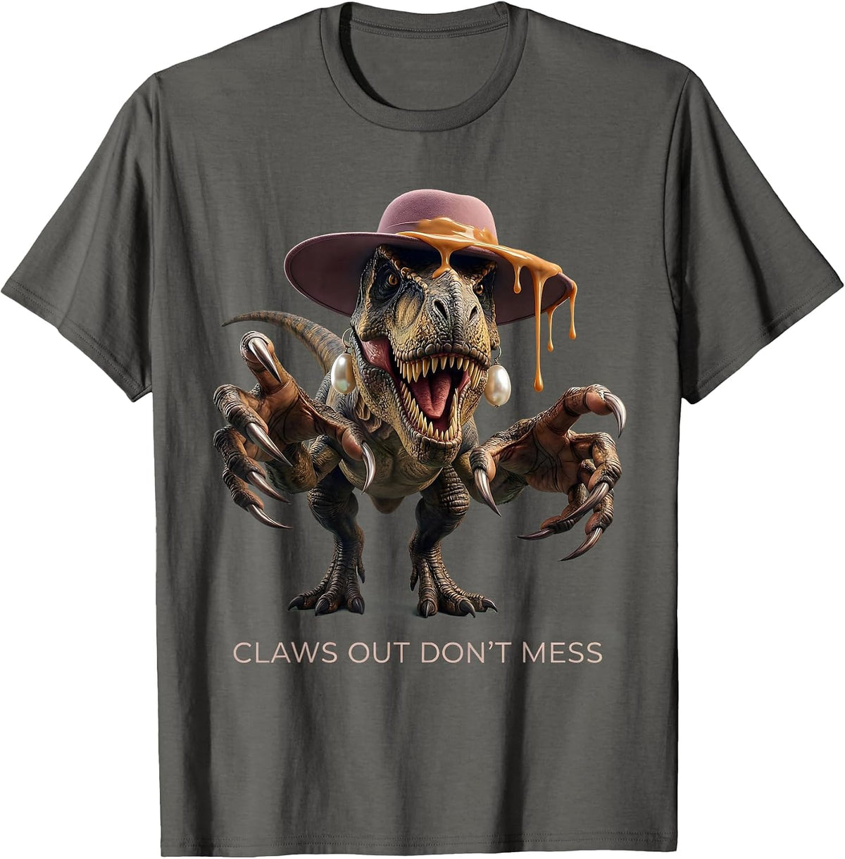 Claws Out Don't Mess Fierce Dinosaur Design T-Shirt - Asphalt Grey