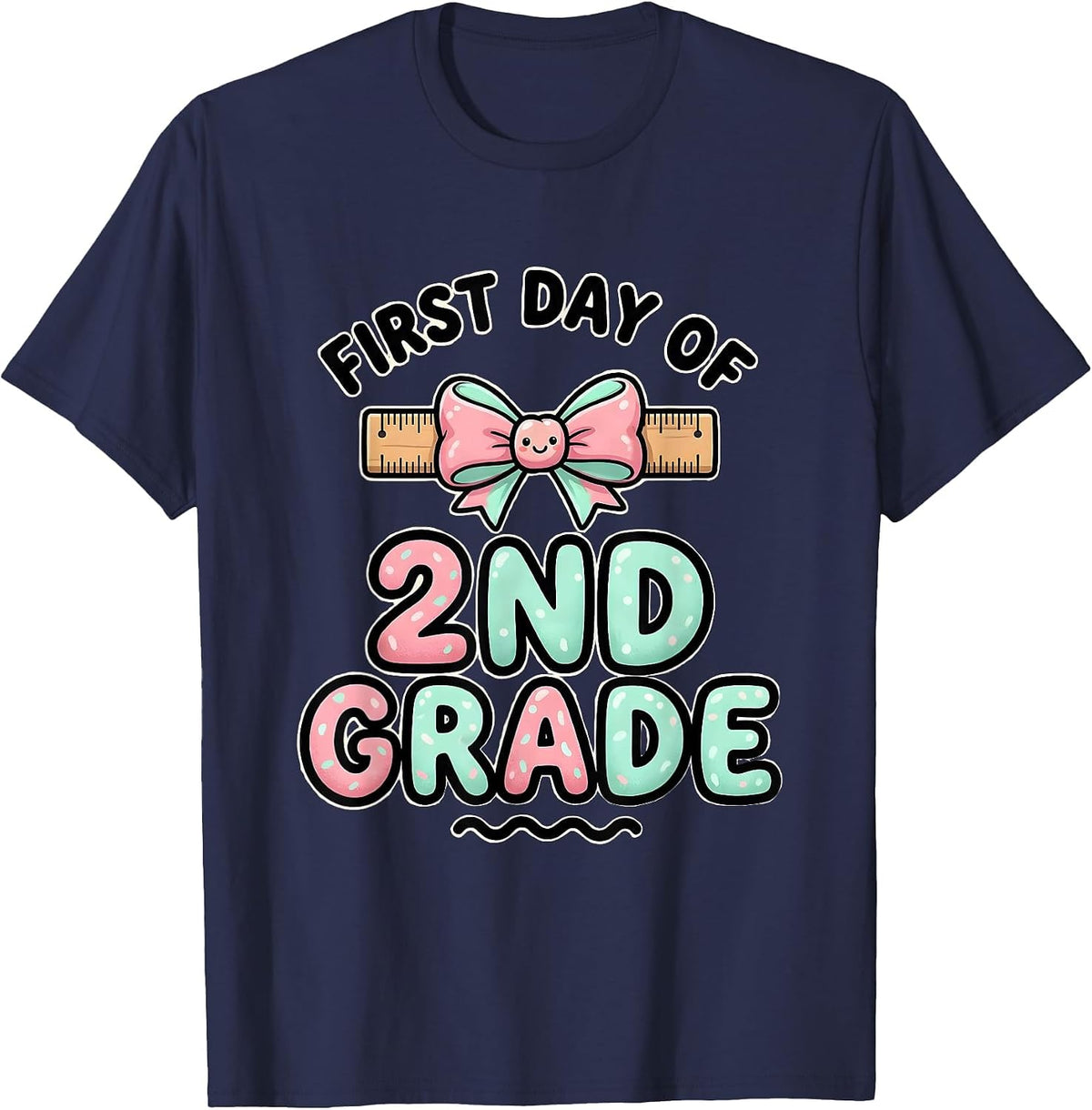 First Day Of 2nd Grade Cute Kawaii Bow Back To School T-Shirt - Navy Blue