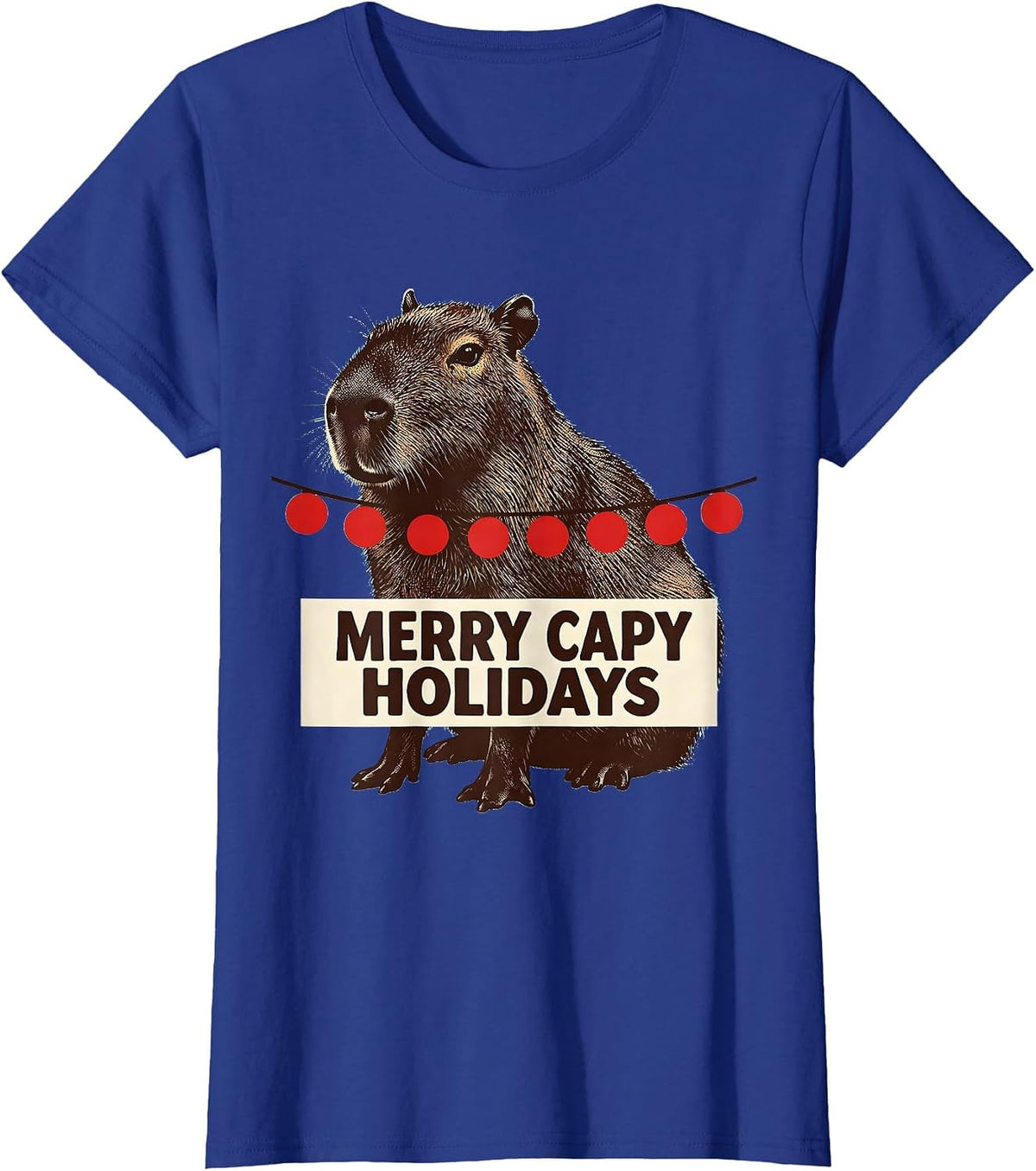 Women's Merry Capy Holidays Cute Capybara Christmas Pun Animal Lover T-Shirt - Royal Blue