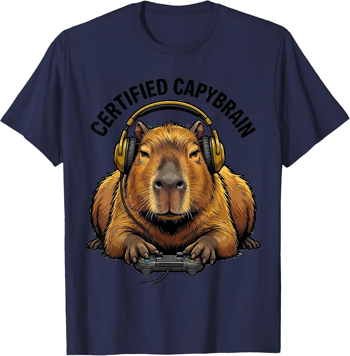 Men's Certified Capybrain Funny Capybara Gamer Meme Humor T-Shirt - Navy Blue