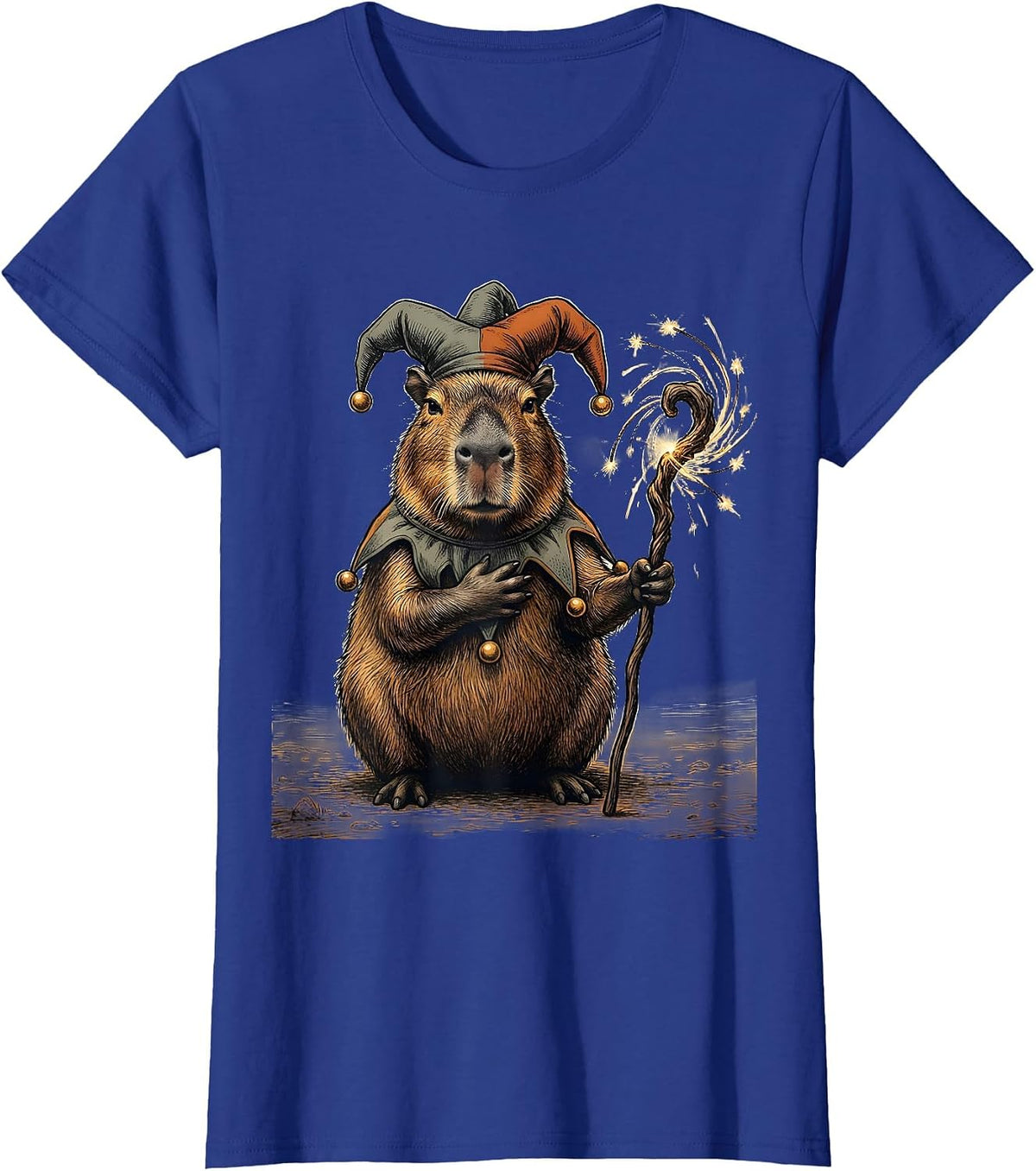 Women's Capybara Court Jester Autism Meme Humor T-Shirt - Royal Blue