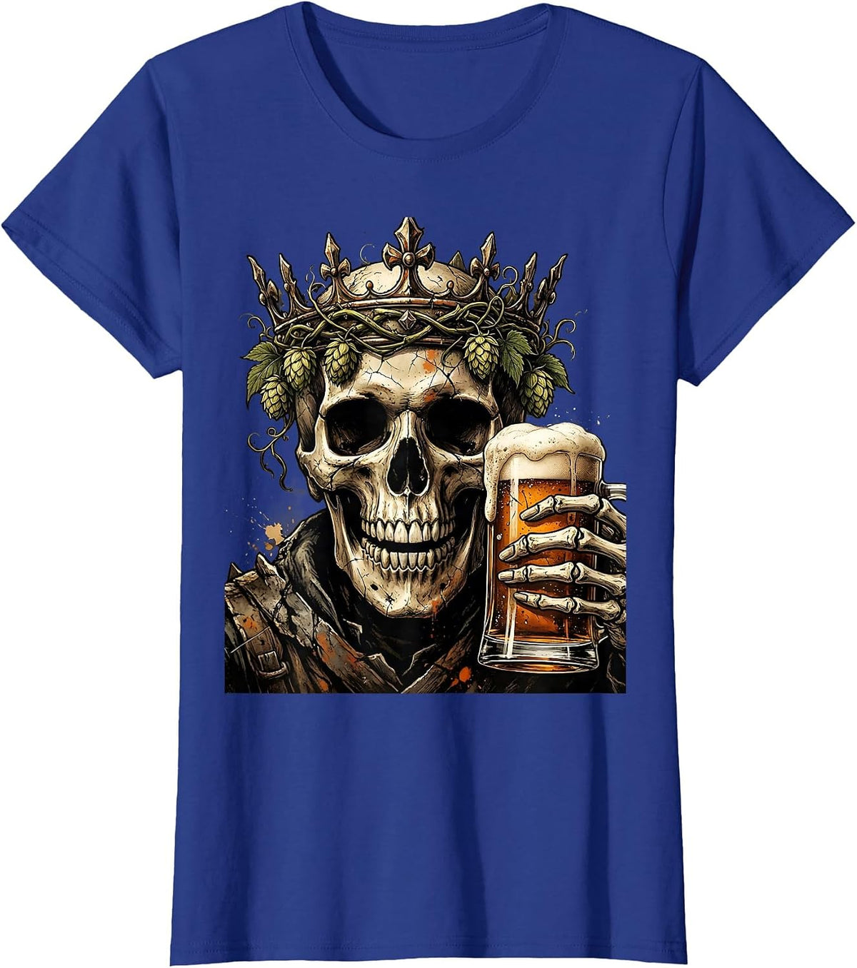 Women's Skull Hops Crown Beer Pint Graphic T-Shirt - Royal Blue