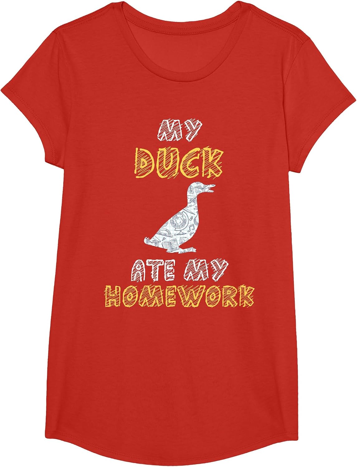 My Duck Ate My Homework Mallard Dipper Kid Back to School T-Shirt - Girls Red