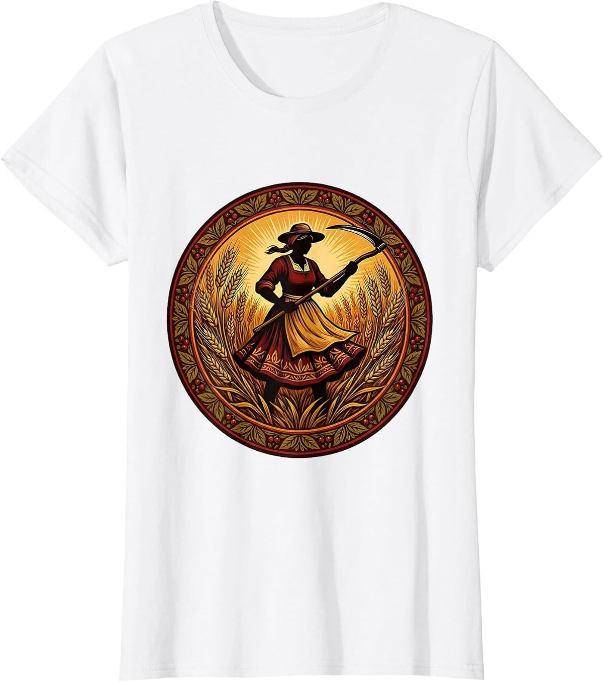 Labor Day Woman Farmer Wheat Field Harvest T-Shirt - White