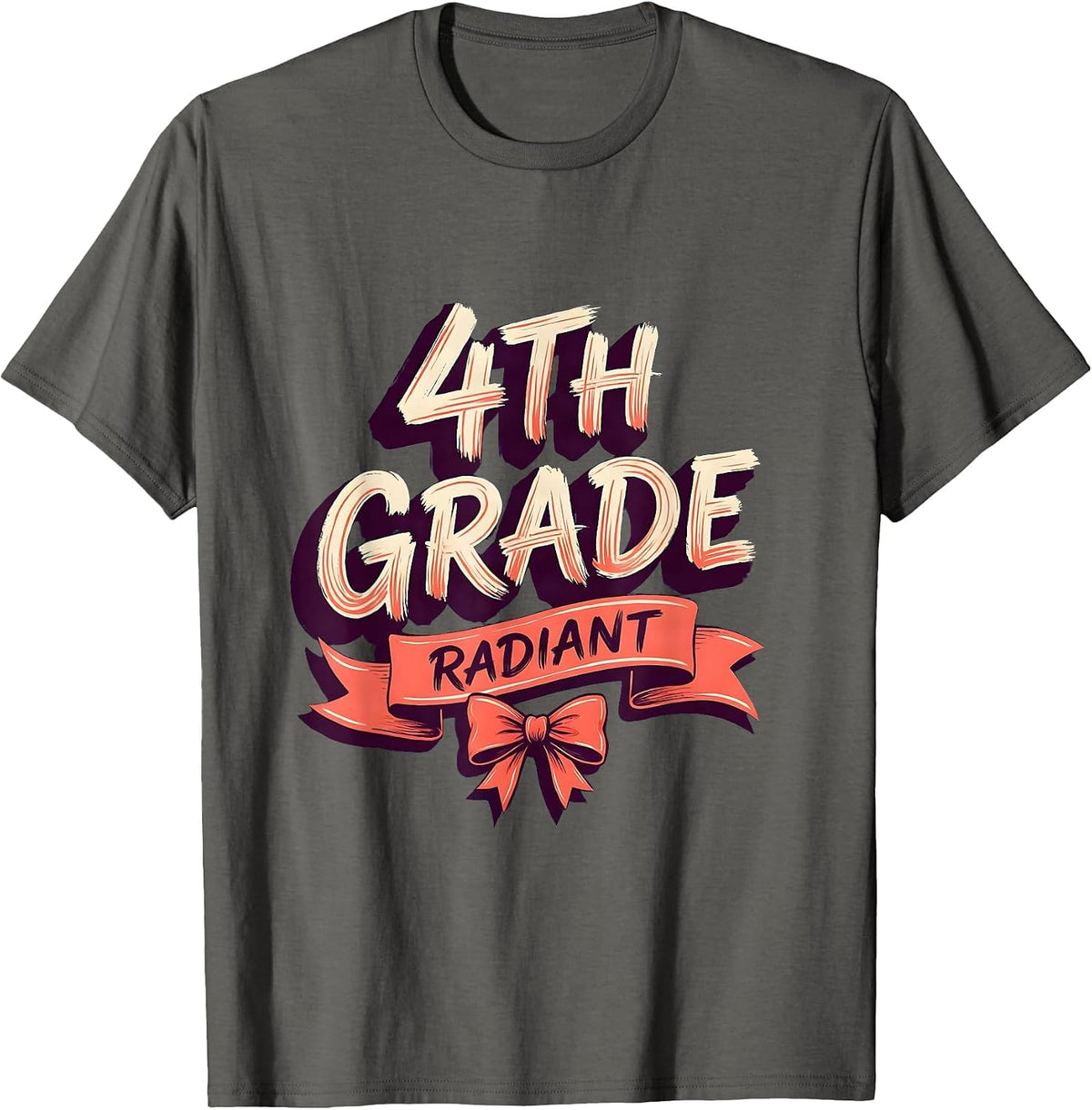 4th Grade Radiant Coquette Bow Back to School Fourth Grade T-Shirt - Asphalt Grey