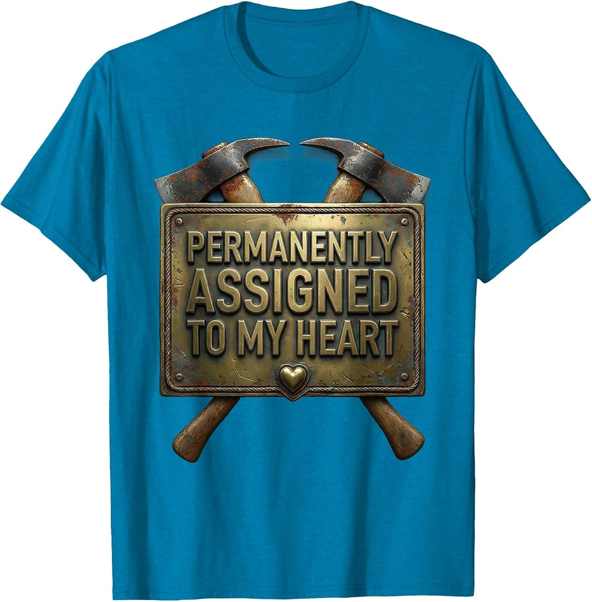 Permanently Assigned To My Heart Vintage Firefighter Spouse T-Shirt - Sapphire Blue